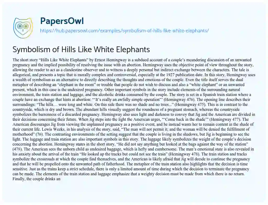 Essay on Symbolism of Hills Like White Elephants