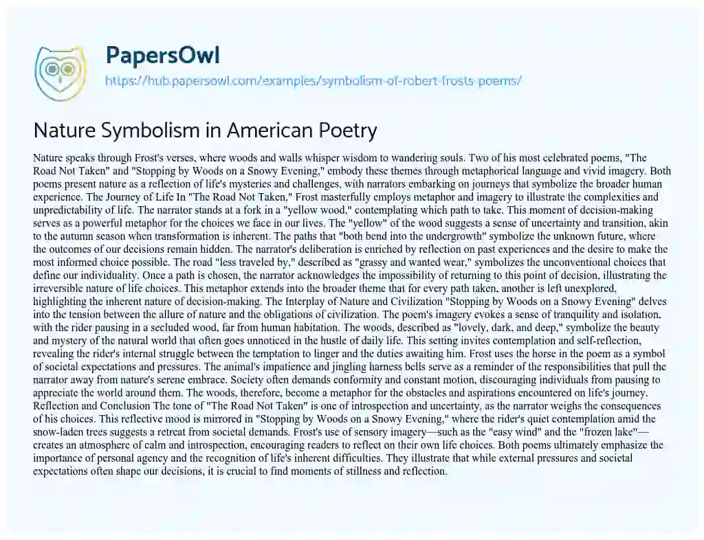 Essay on Nature Symbolism in American Poetry