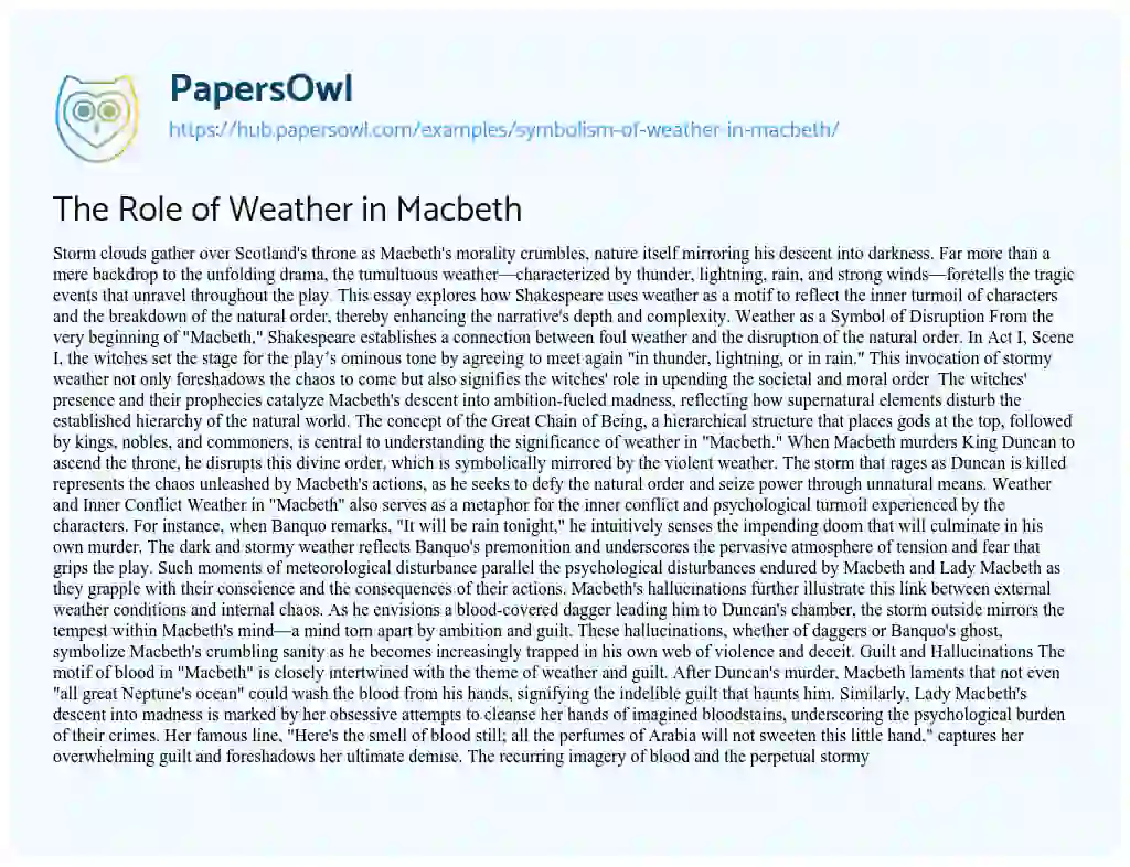 Essay on The Role of Weather in Macbeth