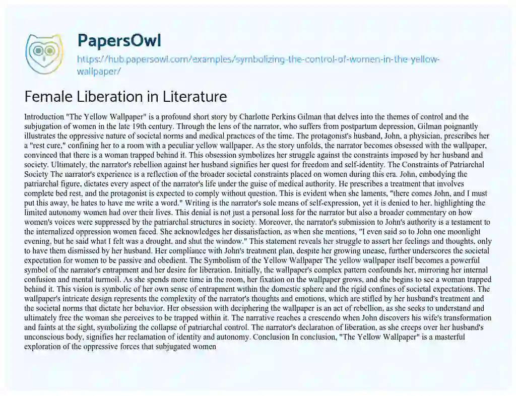 Essay on Female Liberation in Literature