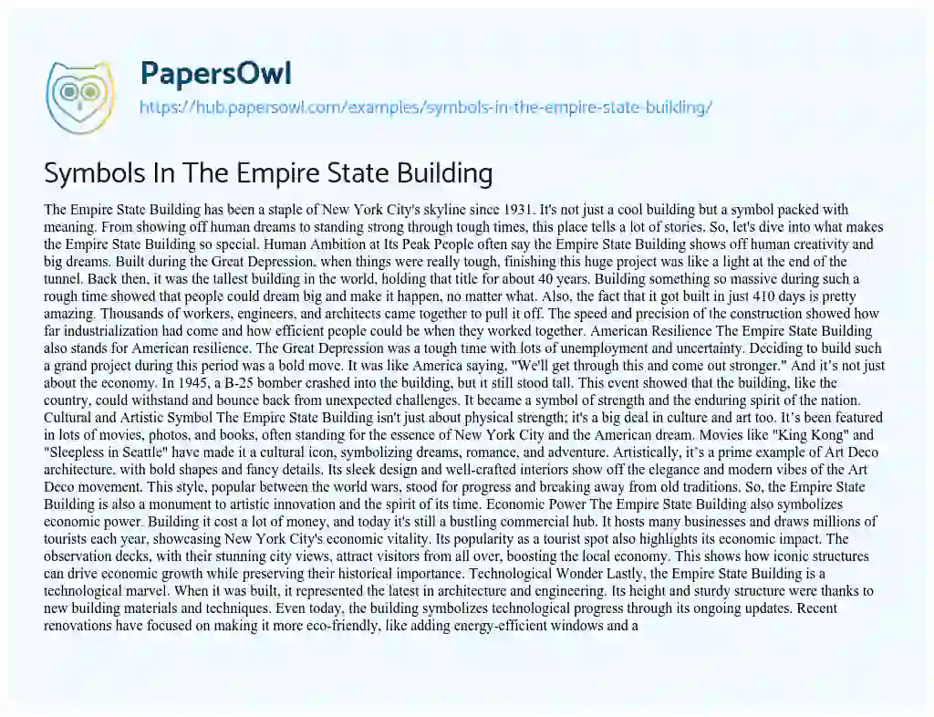 Essay on Symbols In The Empire State Building