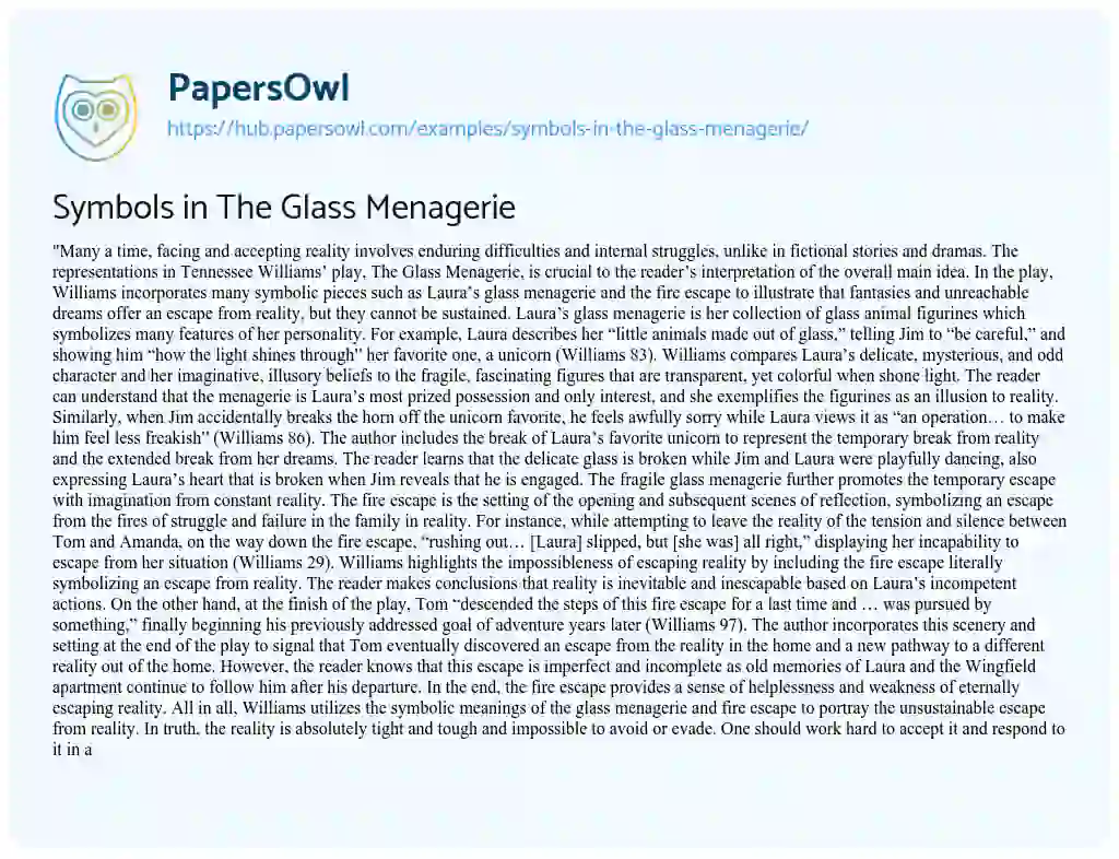 Essay on Symbols in The Glass Menagerie