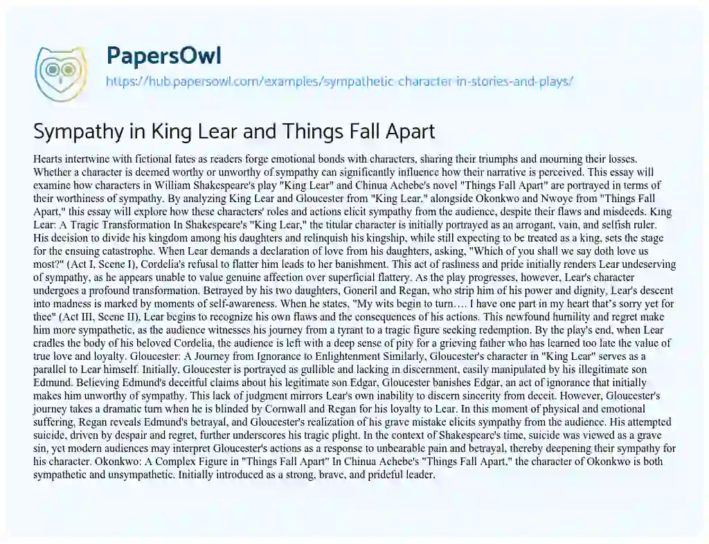 Essay on Sympathy in King Lear and Things Fall Apart