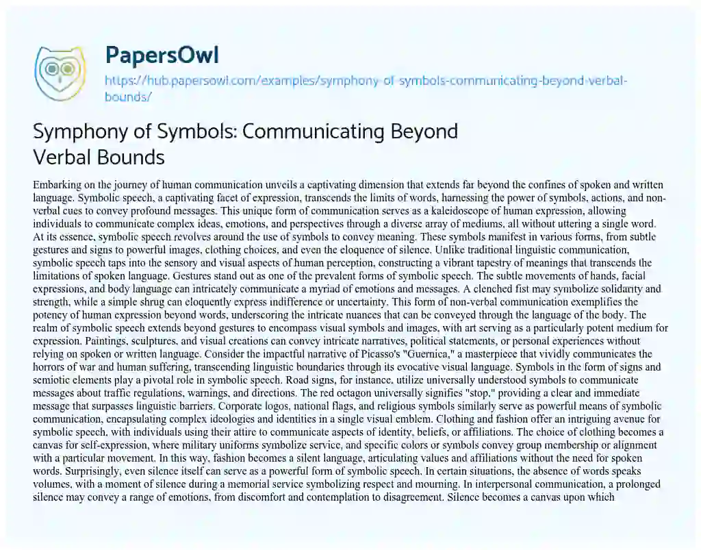 Essay on Symphony of Symbols: Communicating Beyond Verbal Bounds