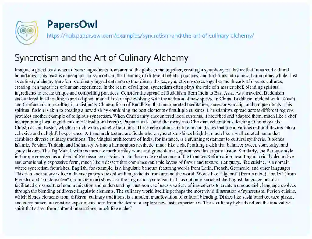 Essay on Syncretism and the Art of Culinary Alchemy