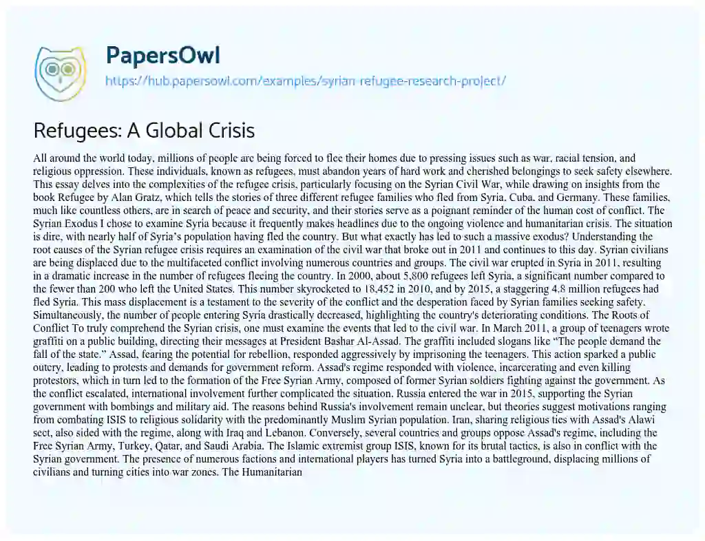 Essay on Refugees: A Global Crisis