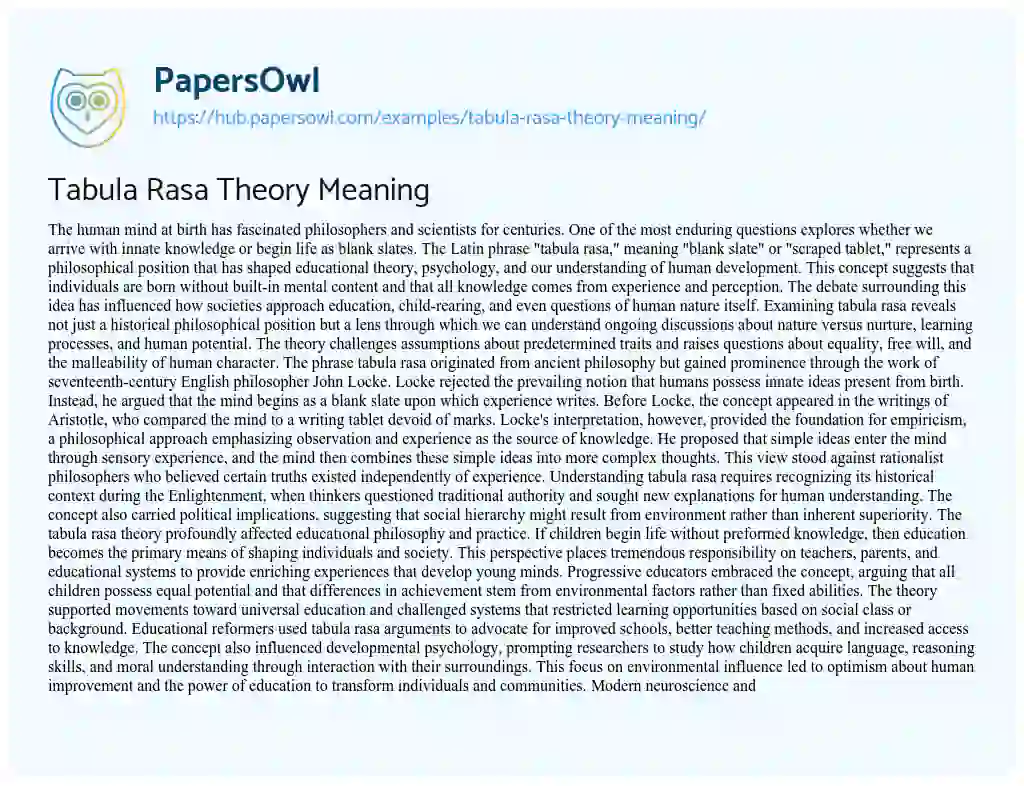 Essay on Tabula Rasa Theory Meaning