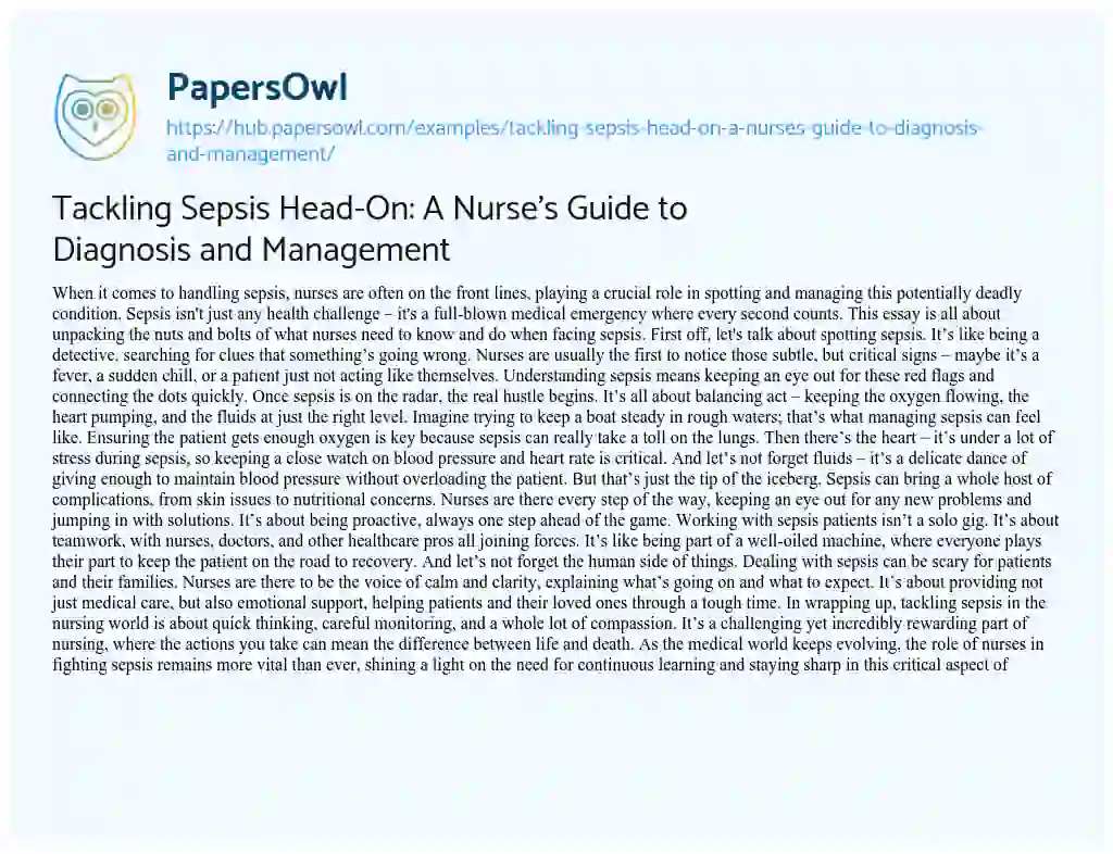 Essay on Tackling Sepsis Head-On: A Nurse’s Guide to Diagnosis and Management