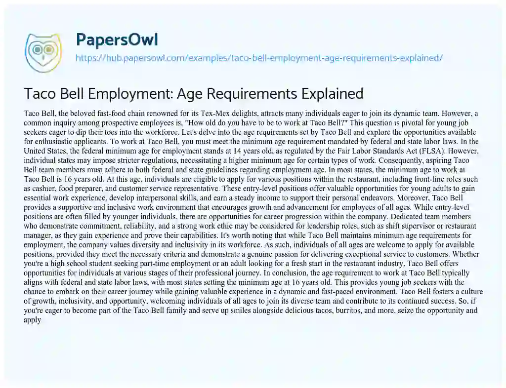 Essay on Taco Bell Employment: Age Requirements Explained