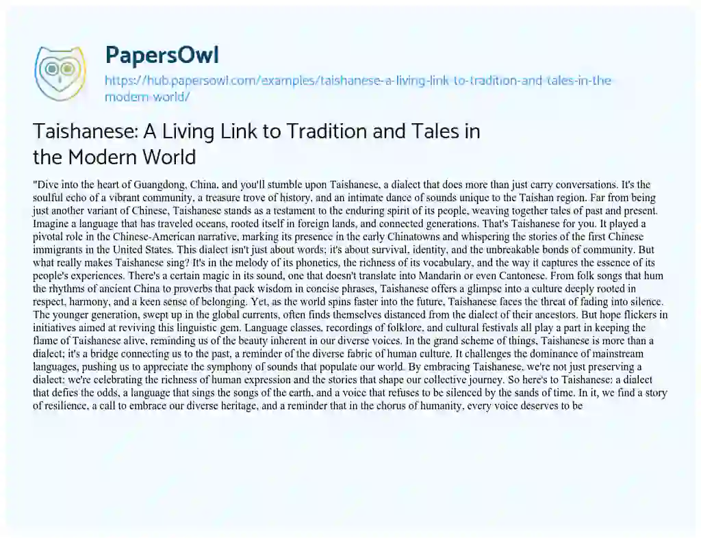 Essay on Taishanese: A Living Link to Tradition and Tales in the Modern World