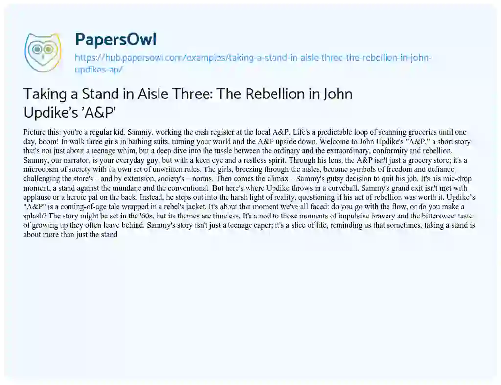 Essay on Taking a Stand in Aisle Three: The Rebellion in John Updike’s ‘A&P’