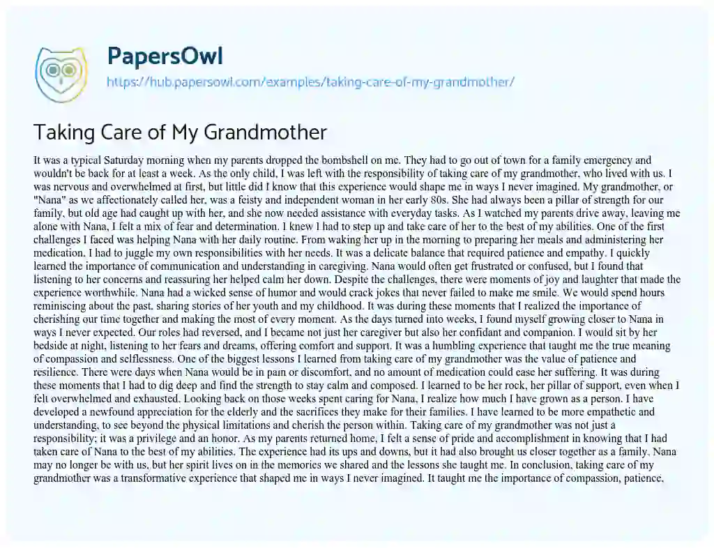 Essay on Taking Care of My Grandmother