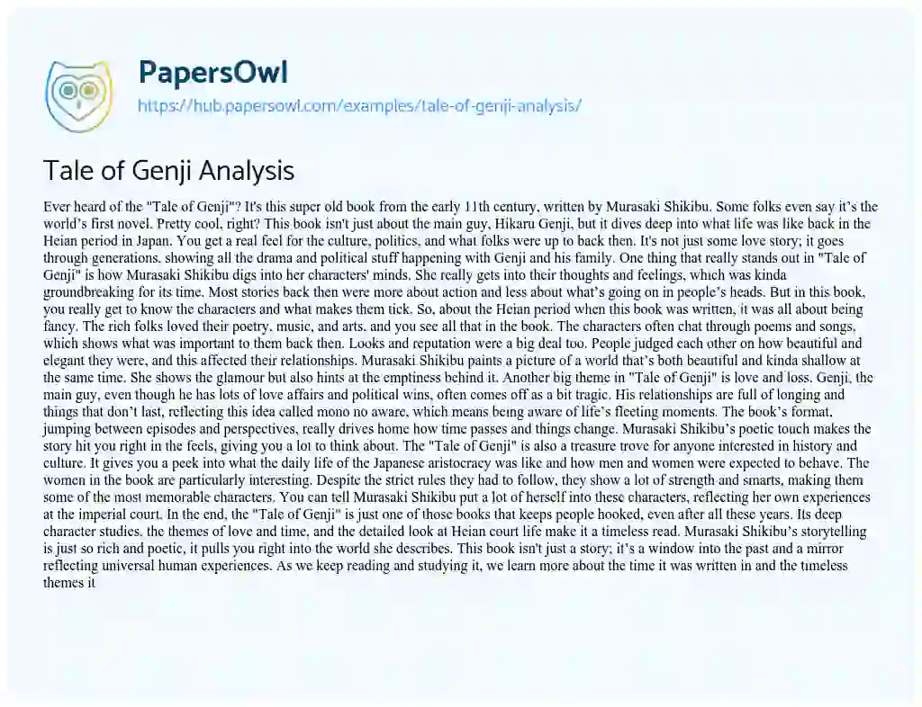Essay on Tale of Genji Analysis