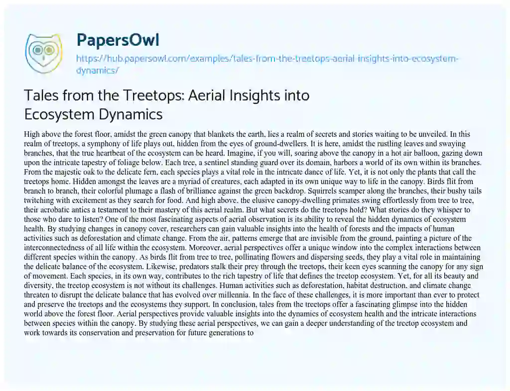 Essay on Tales from the Treetops: Aerial Insights into Ecosystem Dynamics