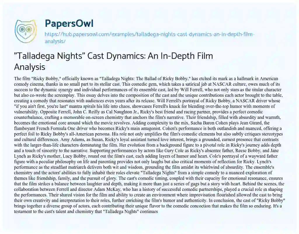 Essay on “Talladega Nights” Cast Dynamics: An In-Depth Film Analysis