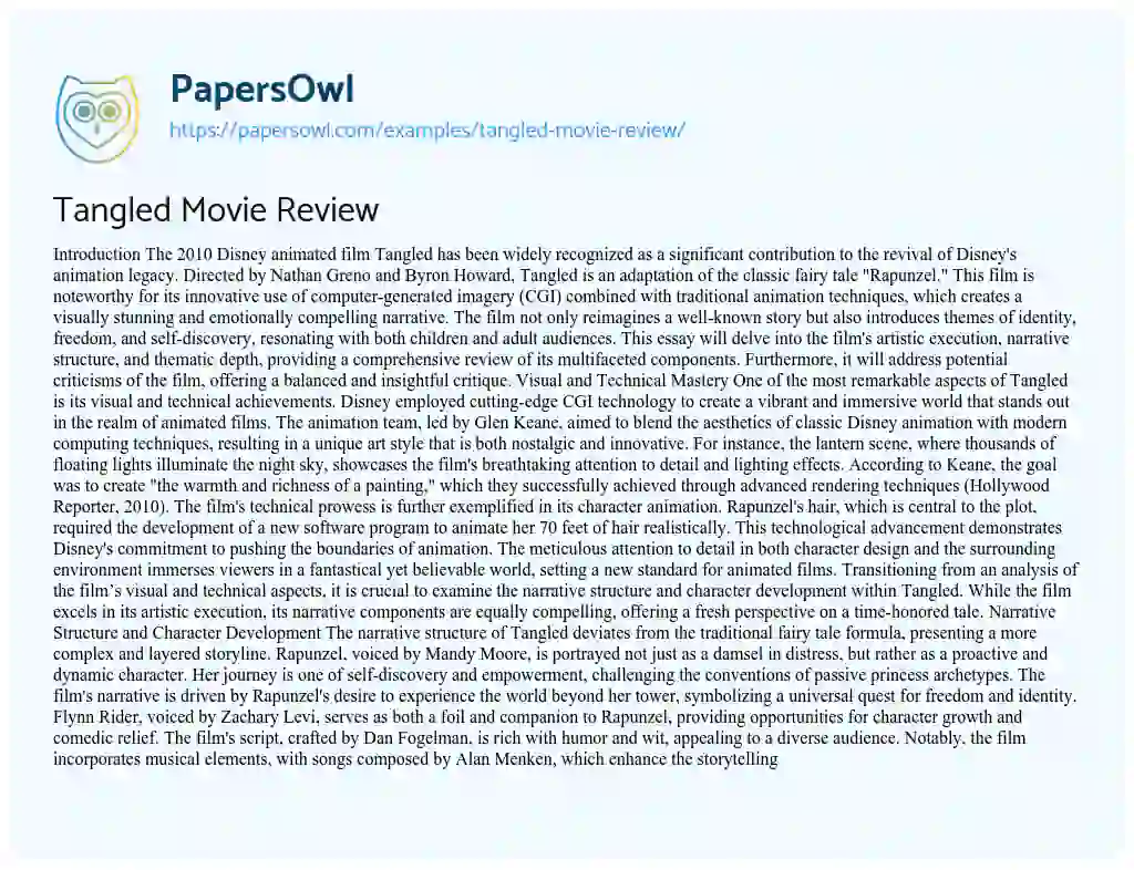Essay on Tangled Movie Review