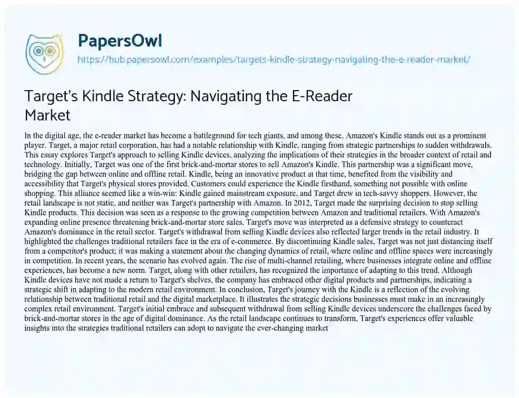 Essay on Target’s Kindle Strategy: Navigating the E-Reader Market