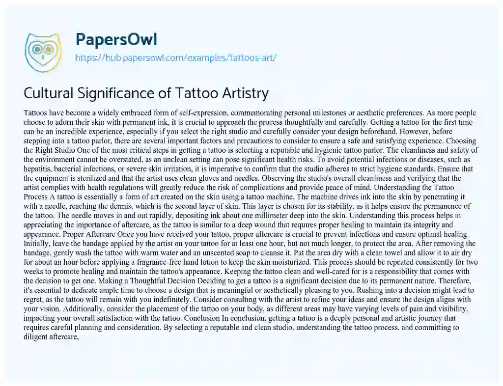 Essay on Cultural Significance of Tattoo Artistry