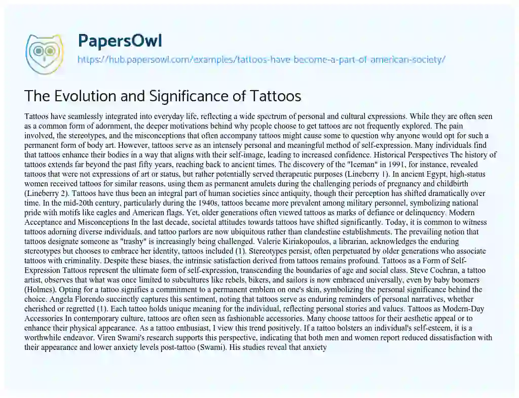 Essay on The Evolution and Significance of Tattoos