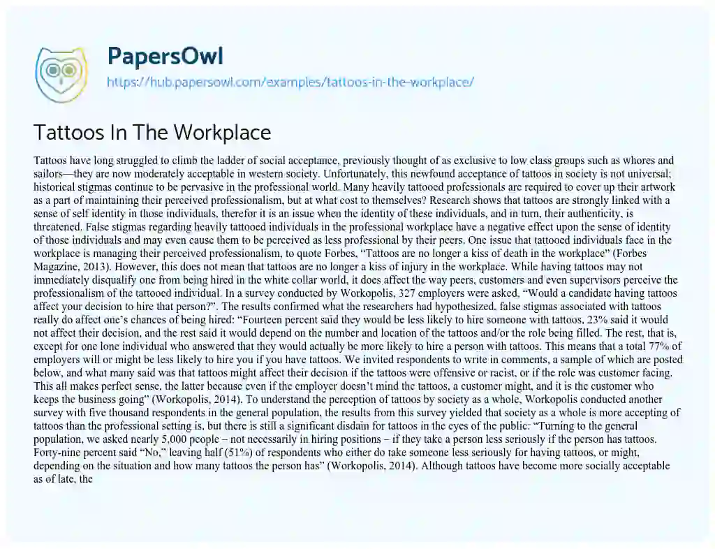 Essay on Tattoos In The Workplace