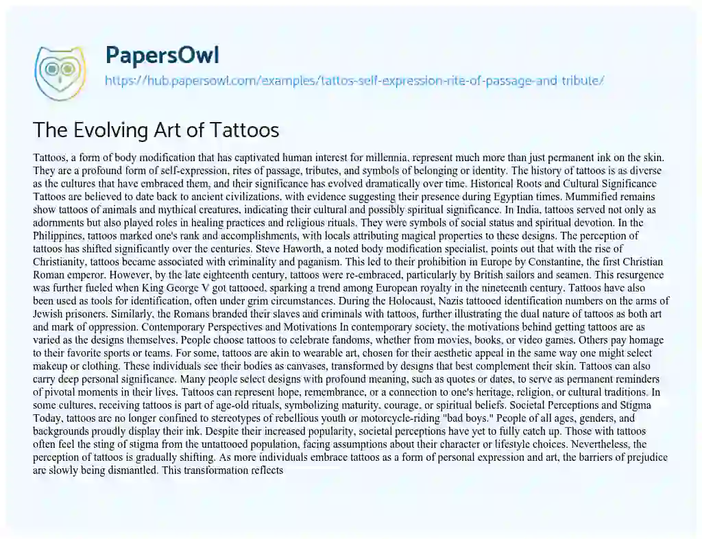 Essay on The Evolving Art of Tattoos