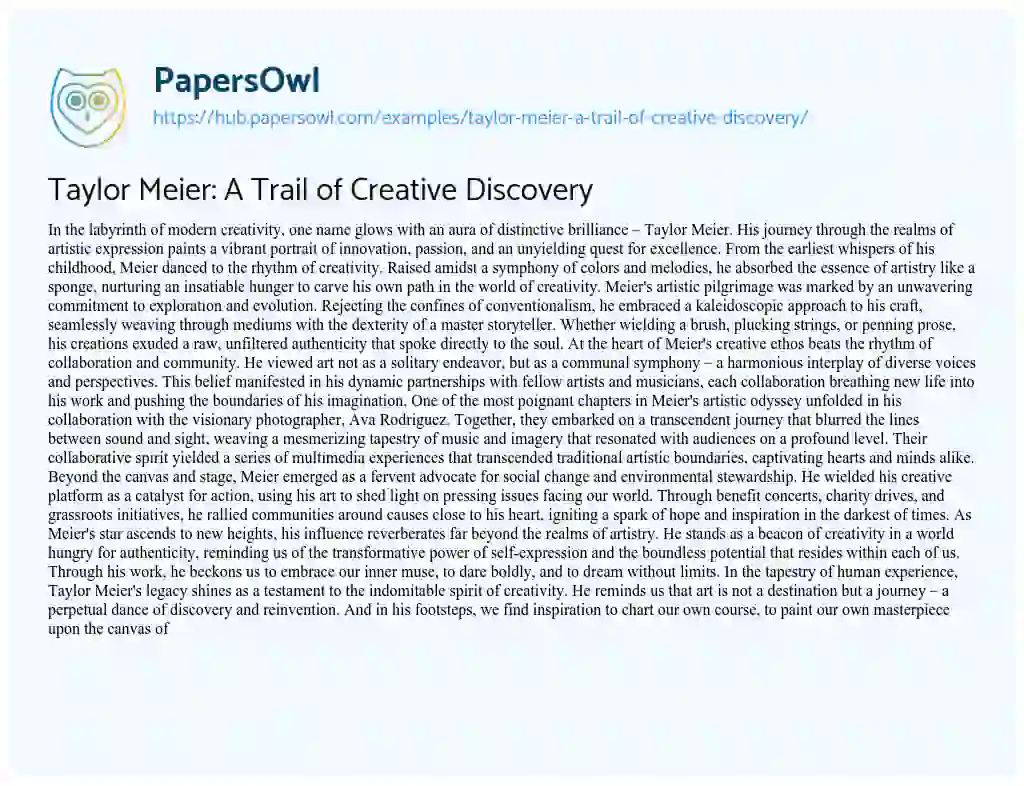 Essay on Taylor Meier: A Trail of Creative Discovery