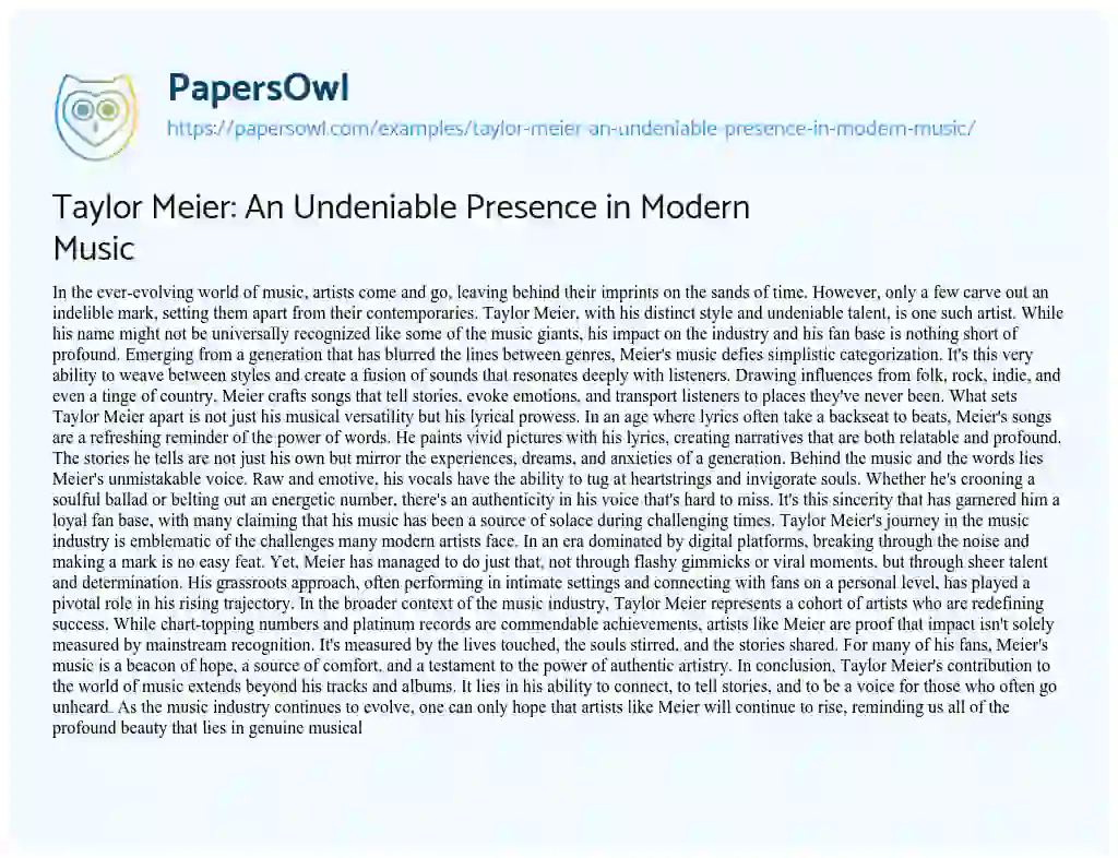 Essay on Taylor Meier: An Undeniable Presence in Modern Music