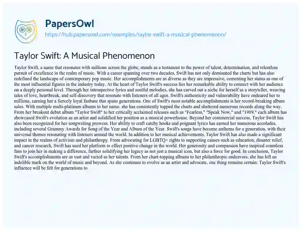 Essay on Taylor Swift: A Musical Phenomenon