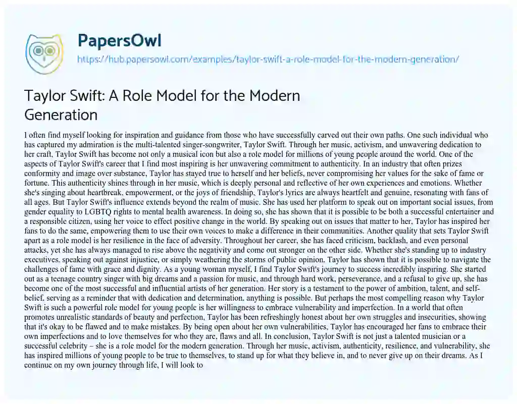 Essay on Taylor Swift: A Role Model for the Modern Generation