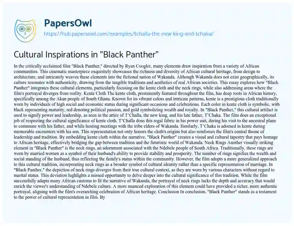Essay on Cultural Inspirations in “Black Panther”