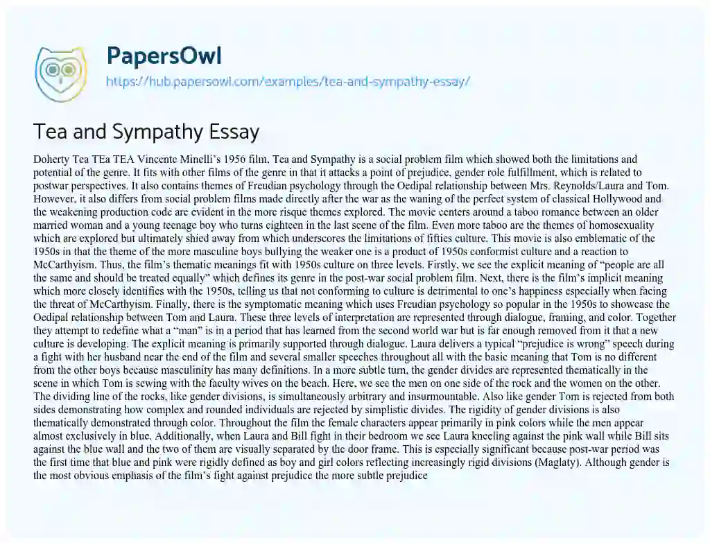 Essay on Tea and Sympathy Essay