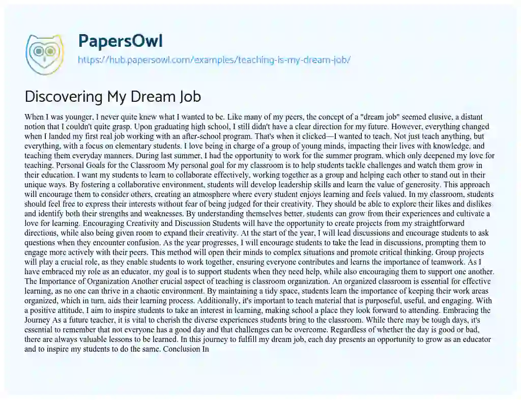 Essay on Discovering My Dream Job