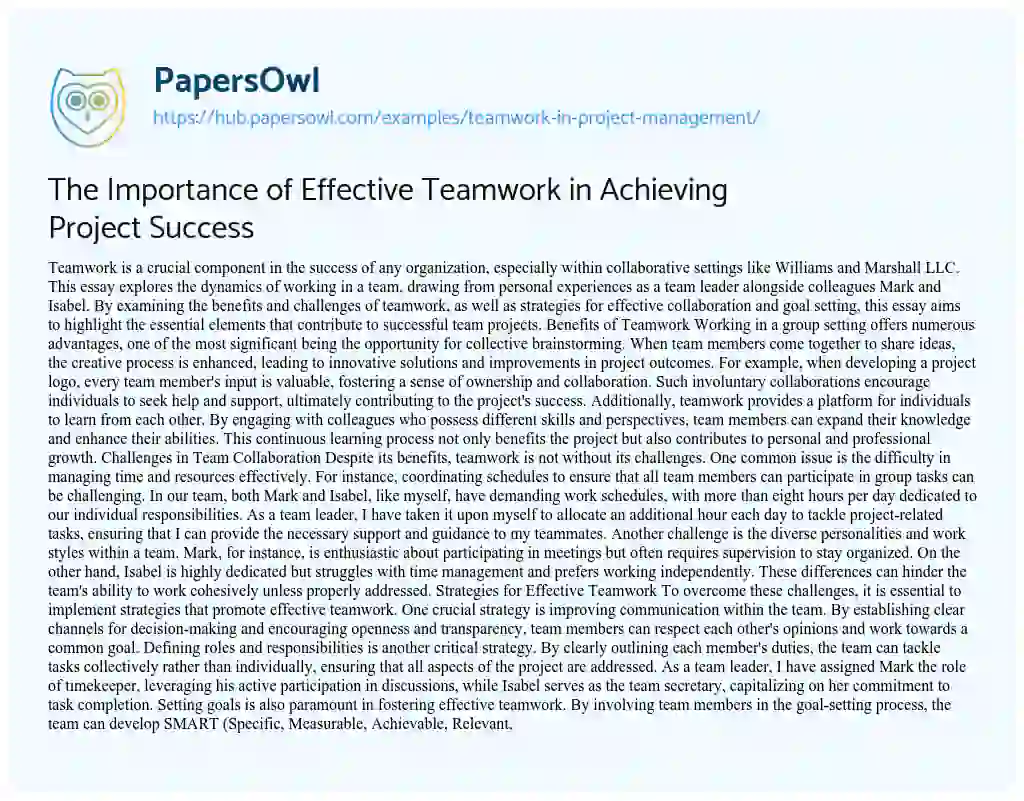 Essay on The Importance of Effective Teamwork in Achieving Project Success