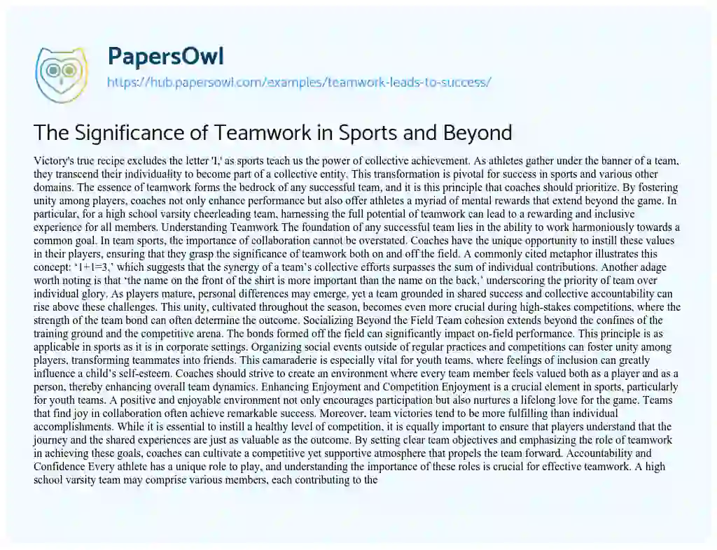 Essay on The Significance of Teamwork in Sports and Beyond
