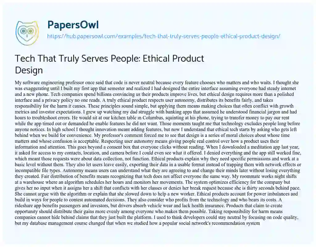Essay on Tech That Truly Serves People: Ethical Product Design