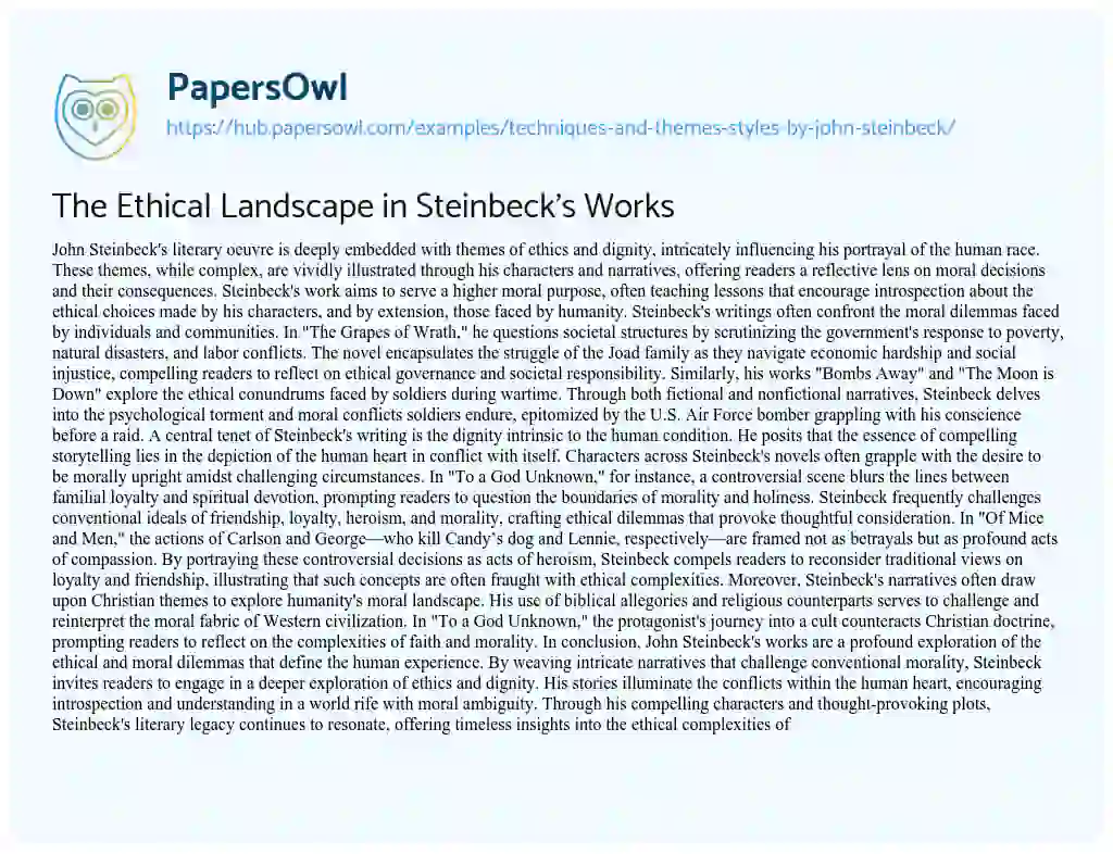 Essay on The Ethical Landscape in Steinbeck’s Works
