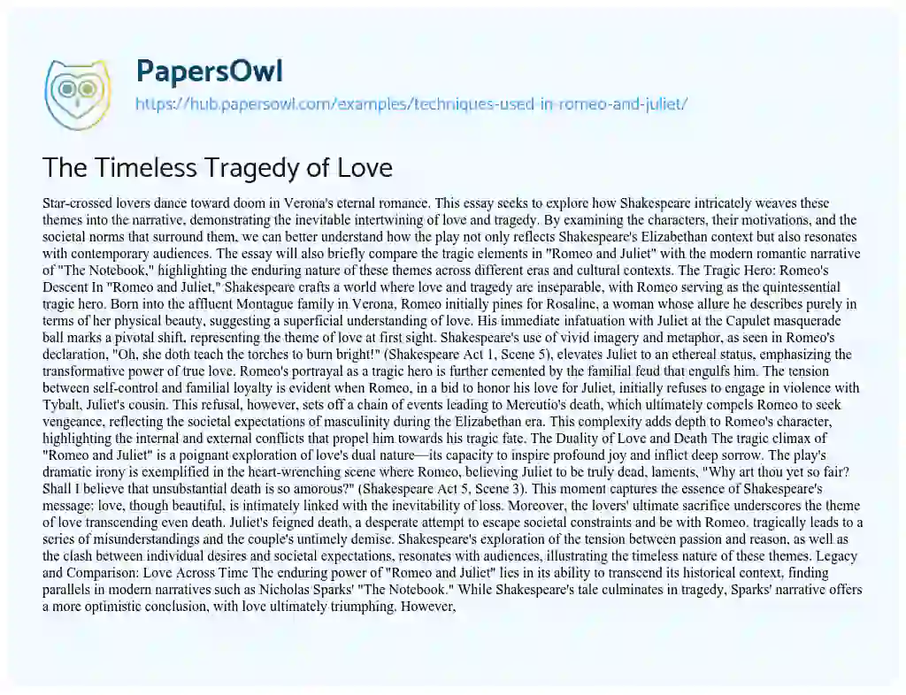 Essay on The Timeless Tragedy of Love