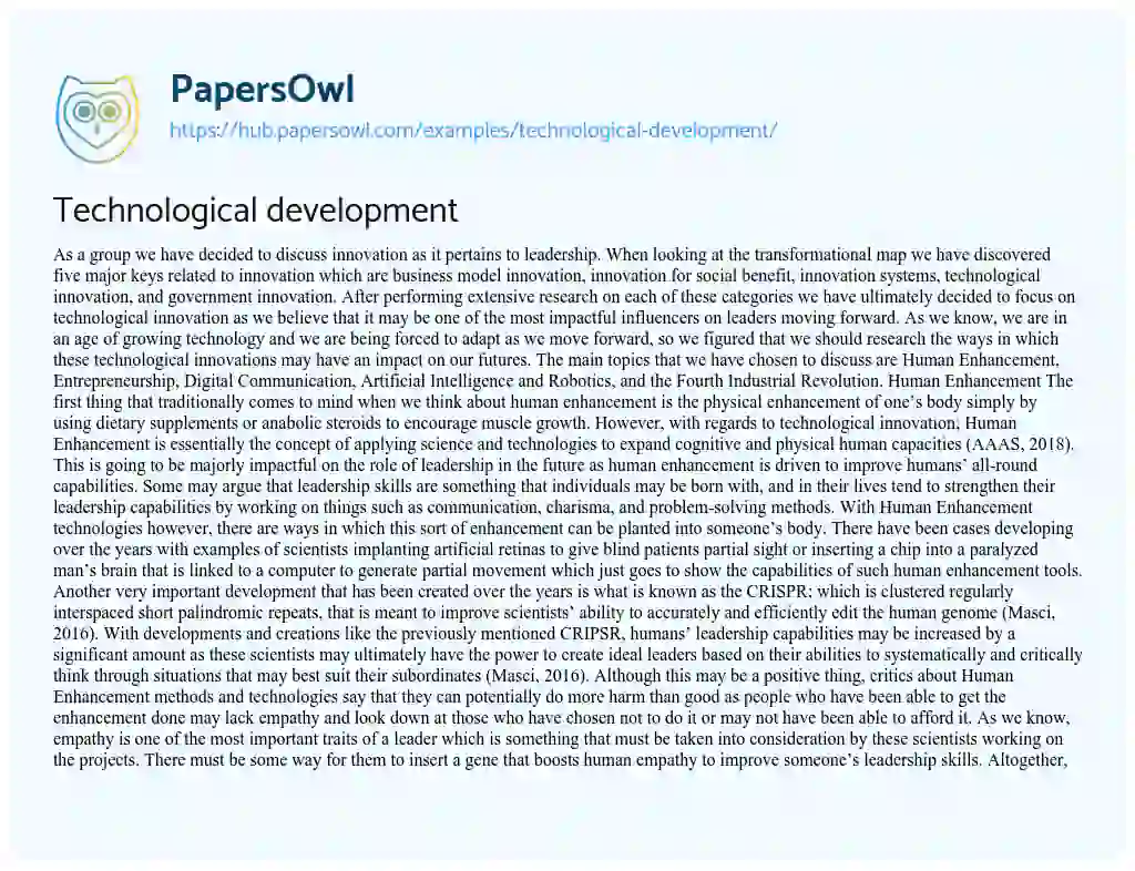 Essay on Technological development