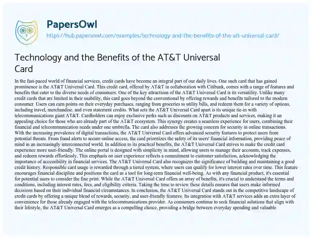 Essay on Technology and the Benefits of the AT&T Universal Card