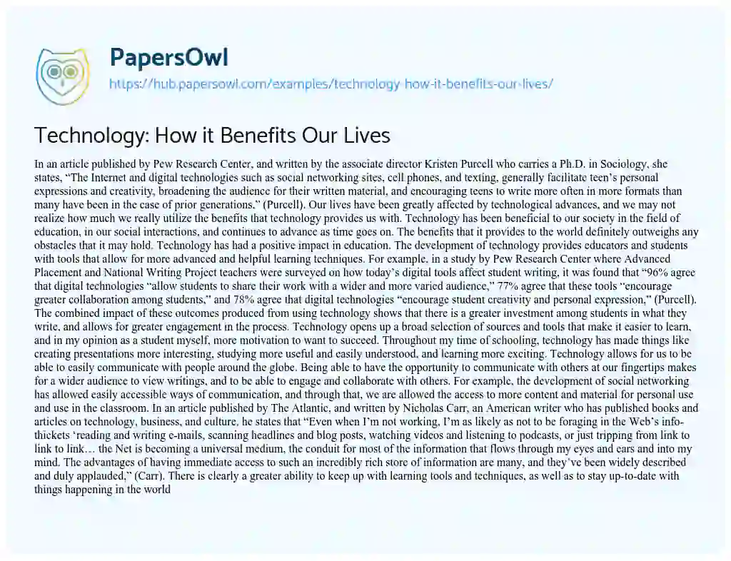 Essay on Technology: How it Benefits Our Lives