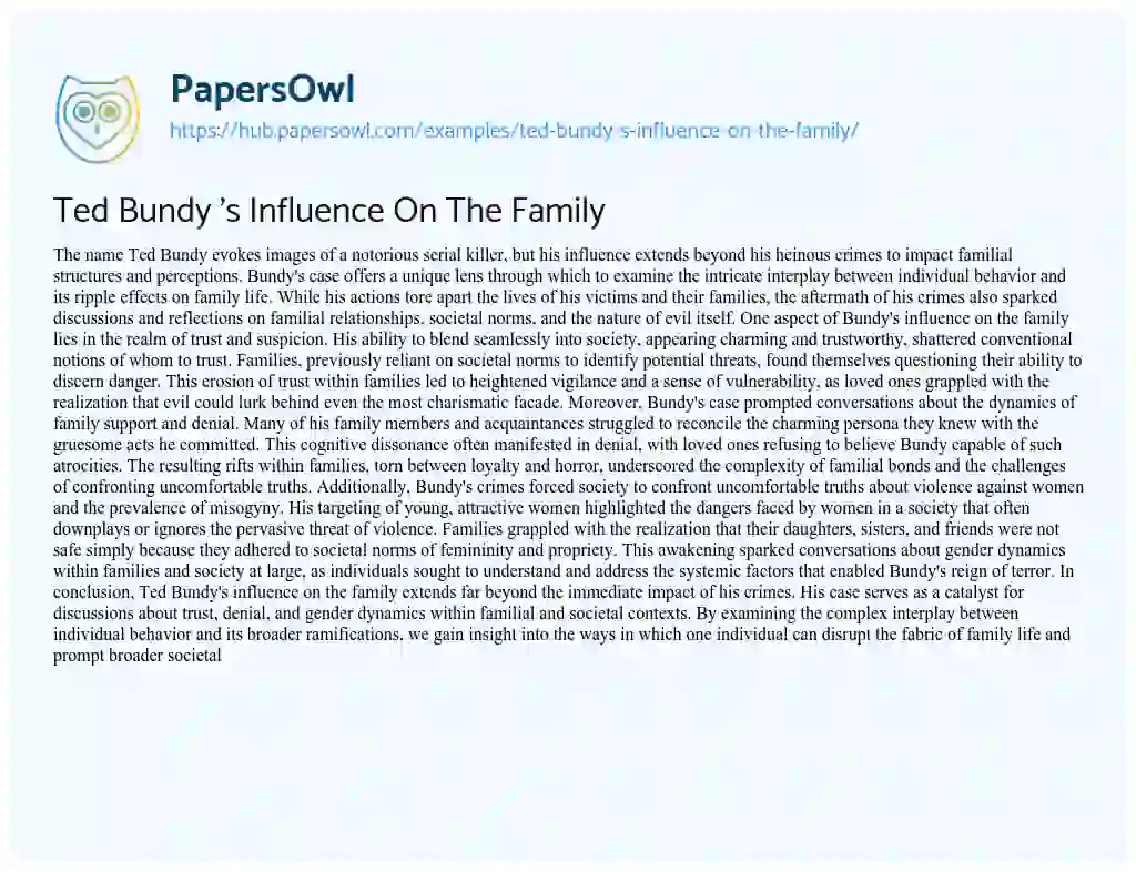 Essay on Ted Bundy ‘s Influence On The Family