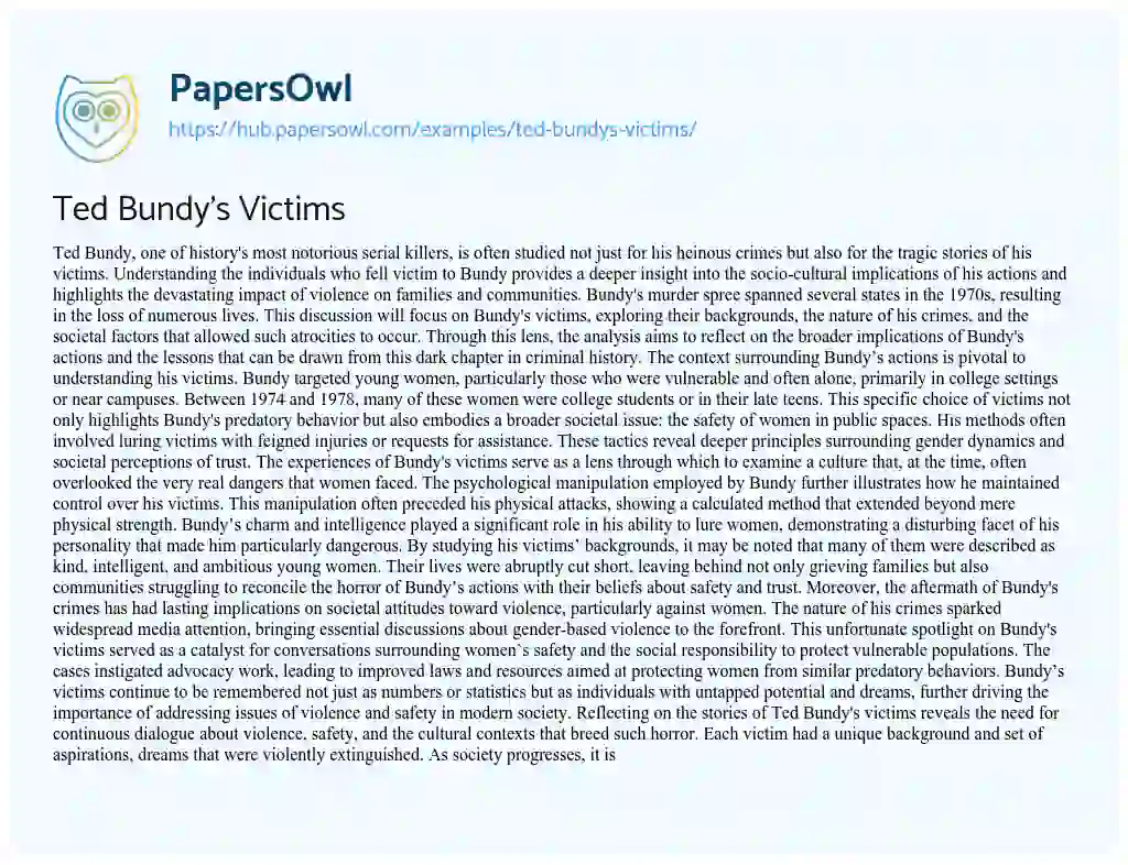 Essay on Ted Bundy’s Victims