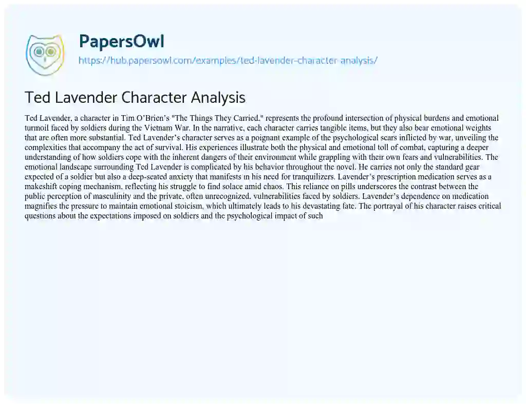 Essay on Ted Lavender Character Analysis