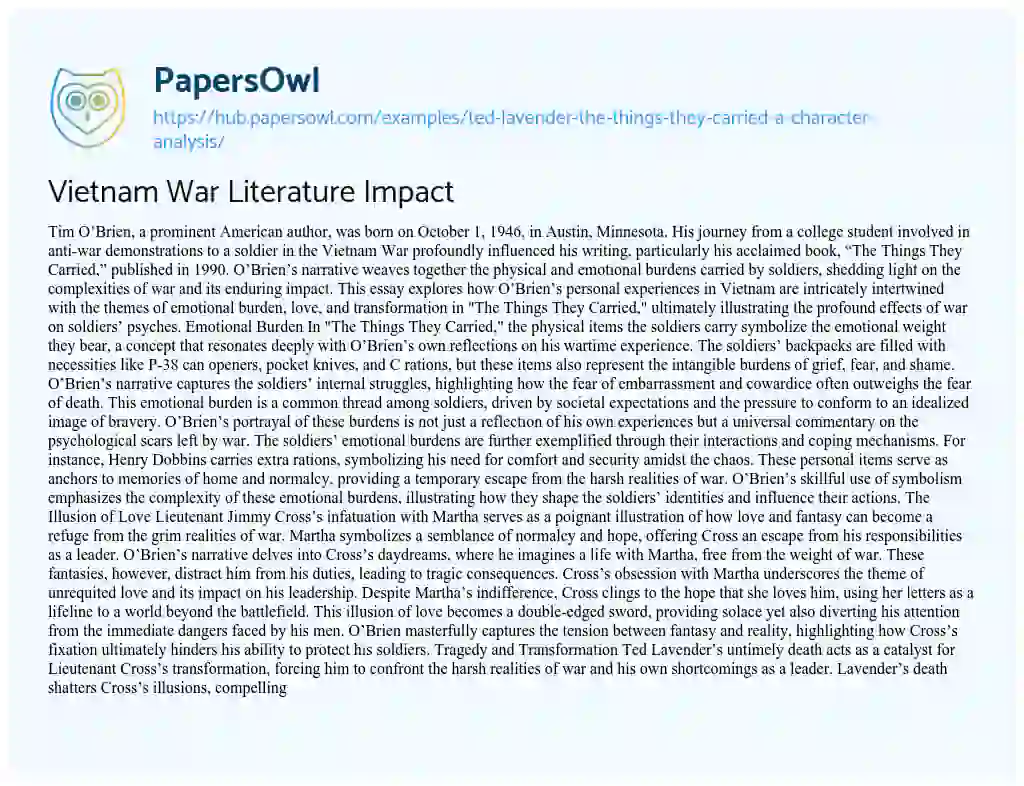 Essay on Vietnam War Literature Impact