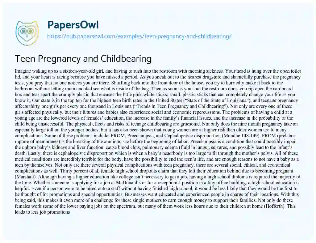 Essay on Teen Pregnancy and Childbearing