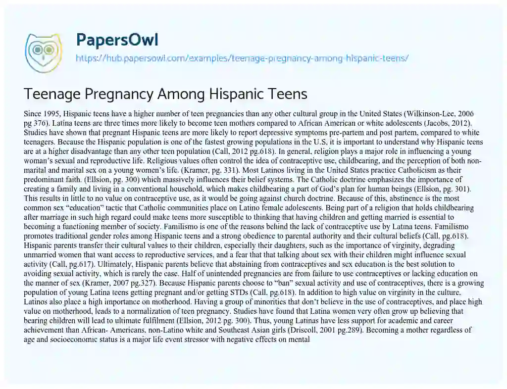 Essay on Teenage Pregnancy Among Hispanic Teens