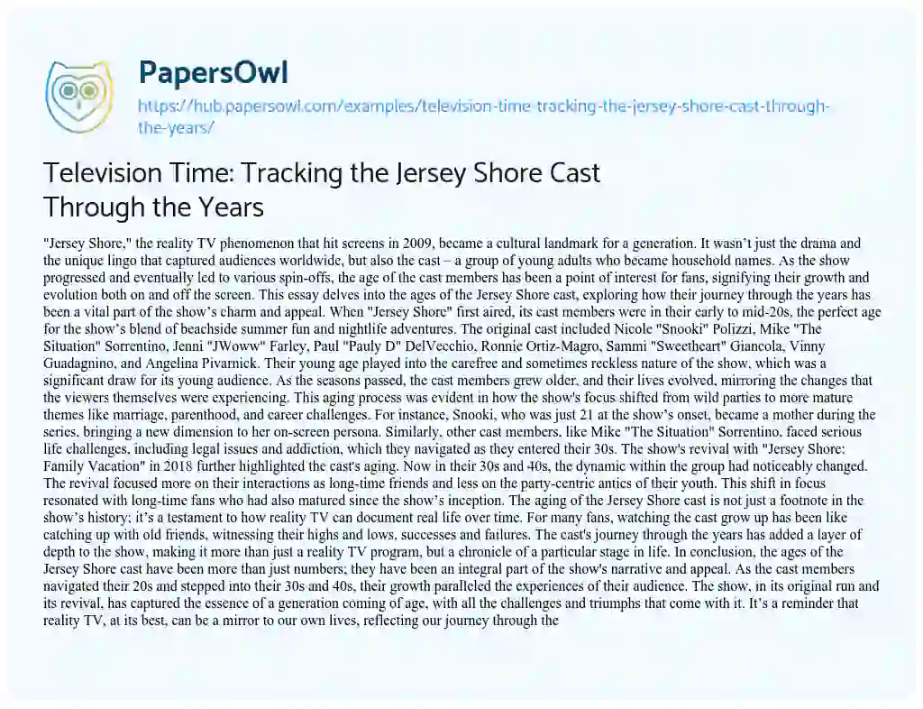 Essay on Television Time: Tracking the Jersey Shore Cast Through the Years