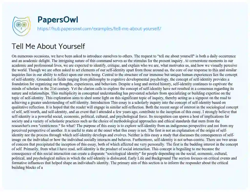 Essay on Tell Me About Yourself