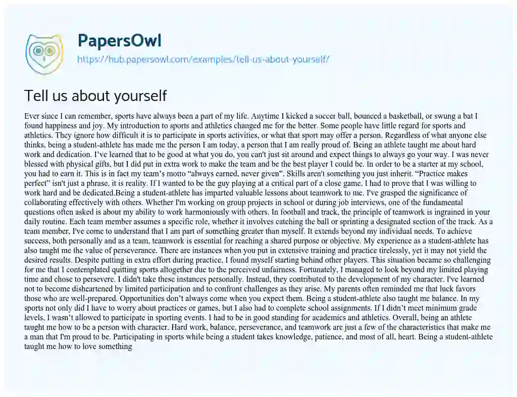 Essay on Tell us about yourself