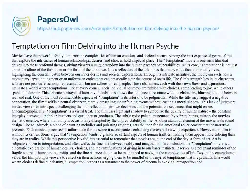 Essay on Temptation on Film: Delving into the Human Psyche